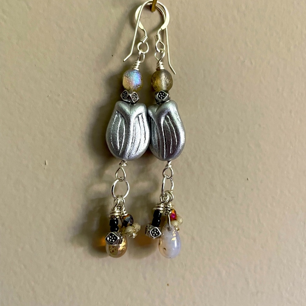 Silver Tulip earrings. Handmade OOAK